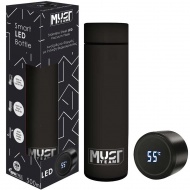 Must: Smart Thermos nerezová fľaša s LED displejom teploty, gumovým povrchom, čierna farba, 500 ml